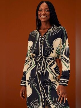 Farm Rio Printed Button down dress. Size Large